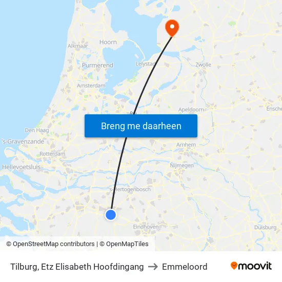 Tilburg, Etz Elisabeth Hoofdingang to Emmeloord map