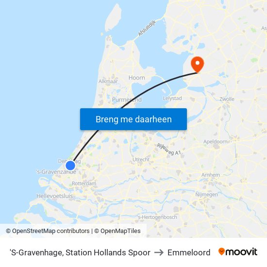 'S-Gravenhage, Station Hollands Spoor to Emmeloord map