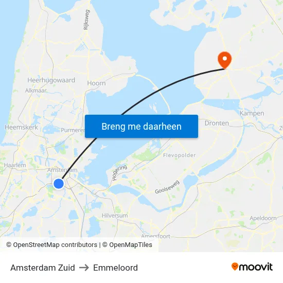 Amsterdam Zuid to Emmeloord map