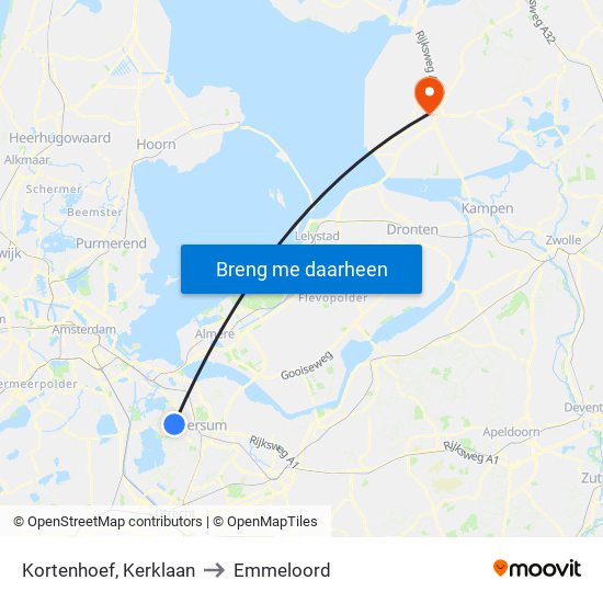 Kortenhoef, Kerklaan to Emmeloord map