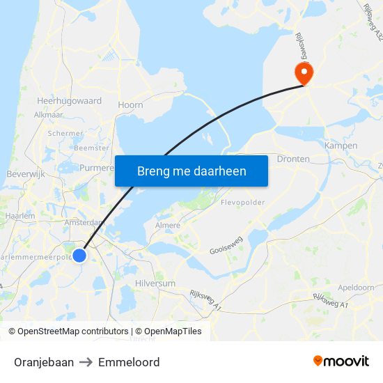 Oranjebaan to Emmeloord map