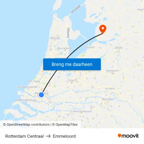 Rotterdam Centraal to Emmeloord map