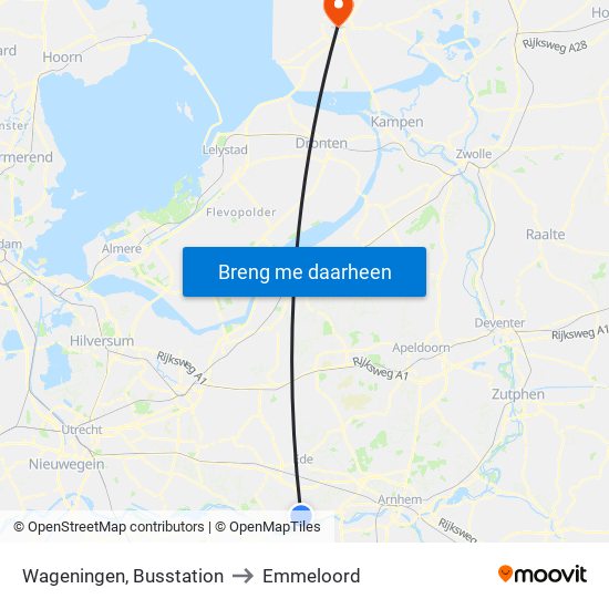Wageningen, Busstation to Emmeloord map