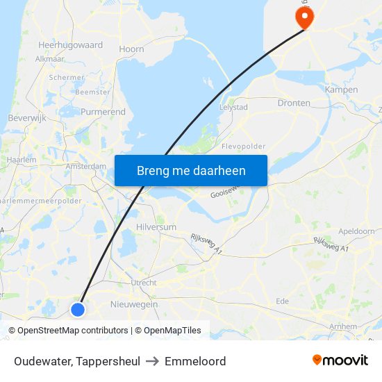 Oudewater, Tappersheul to Emmeloord map