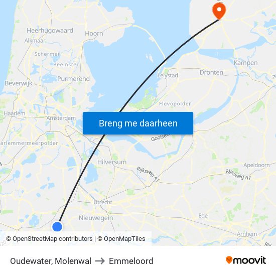 Oudewater, Molenwal to Emmeloord map