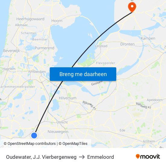 Oudewater, J.J. Vierbergenweg to Emmeloord map