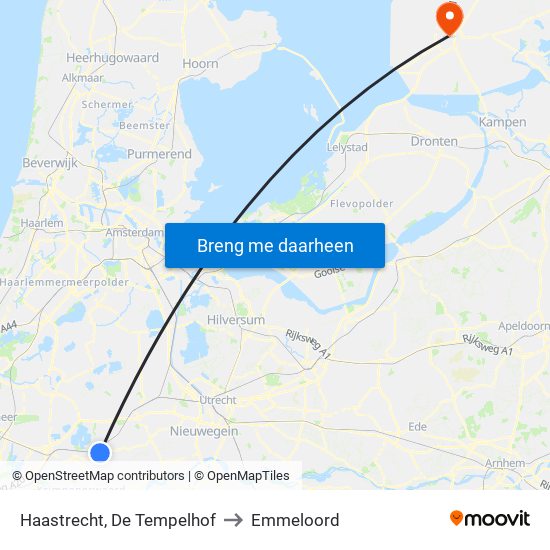 Haastrecht, De Tempelhof to Emmeloord map