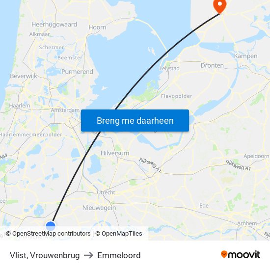 Vlist, Vrouwenbrug to Emmeloord map