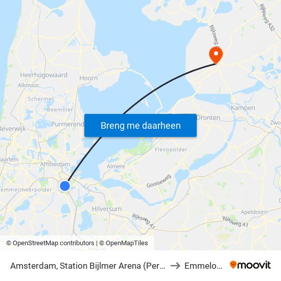 Amsterdam, Station Bijlmer Arena (Perron J) to Emmeloord map