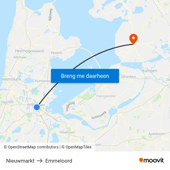 Nieuwmarkt to Emmeloord map