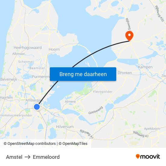 Amstel to Emmeloord map