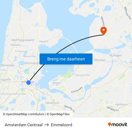 Amsterdam Centraal to Emmeloord map