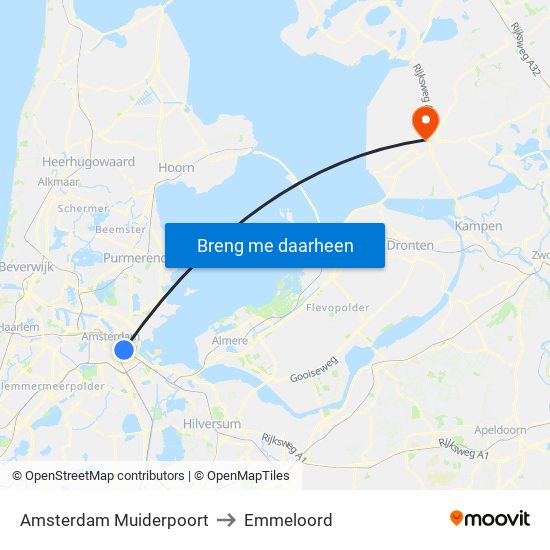 Amsterdam Muiderpoort to Emmeloord map