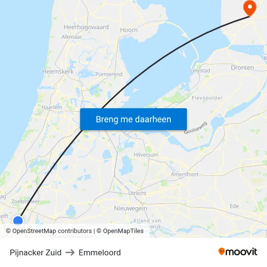 Pijnacker Zuid to Emmeloord map