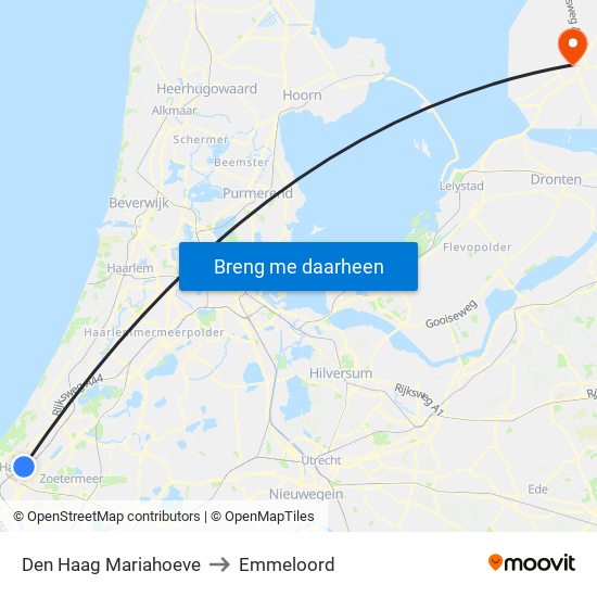 Den Haag Mariahoeve to Emmeloord map
