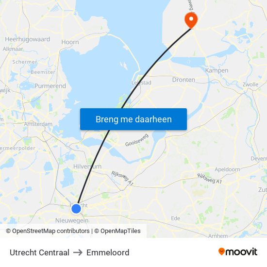Utrecht Centraal to Emmeloord map