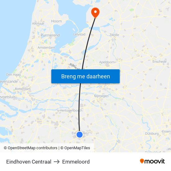 Eindhoven Centraal to Emmeloord map