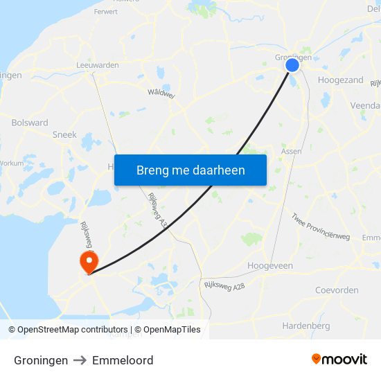 Groningen to Emmeloord map