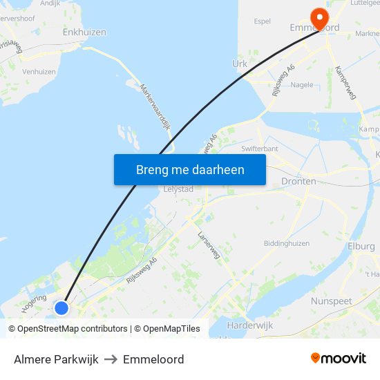 Almere Parkwijk to Emmeloord map