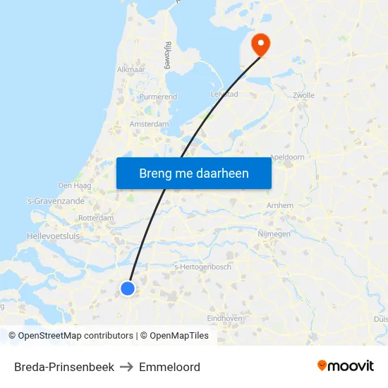 Breda-Prinsenbeek to Emmeloord map