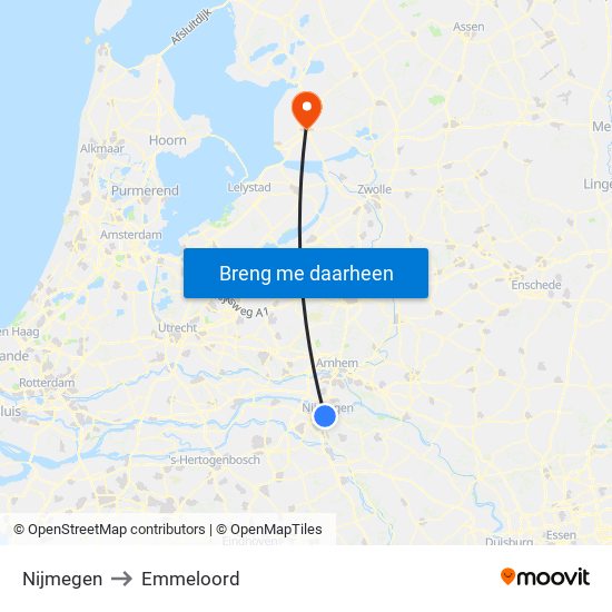 Nijmegen to Emmeloord map