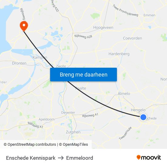 Enschede Kennispark to Emmeloord map