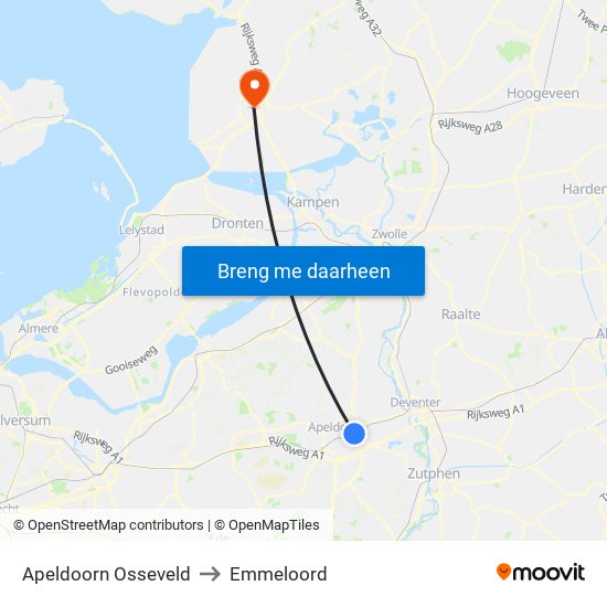 Apeldoorn Osseveld to Emmeloord map