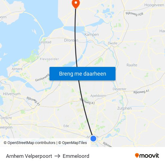 Arnhem Velperpoort to Emmeloord map