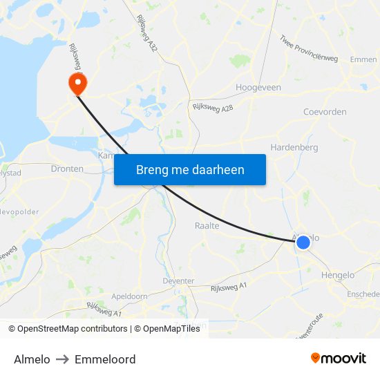 Almelo to Emmeloord map