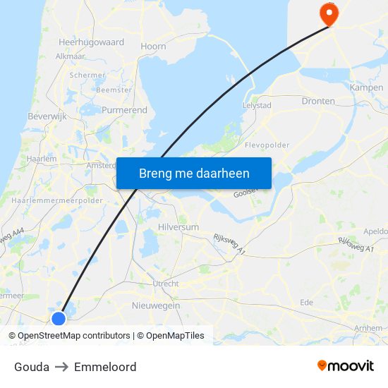 Gouda to Emmeloord map