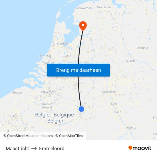 Maastricht to Emmeloord map
