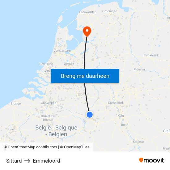 Sittard to Emmeloord map