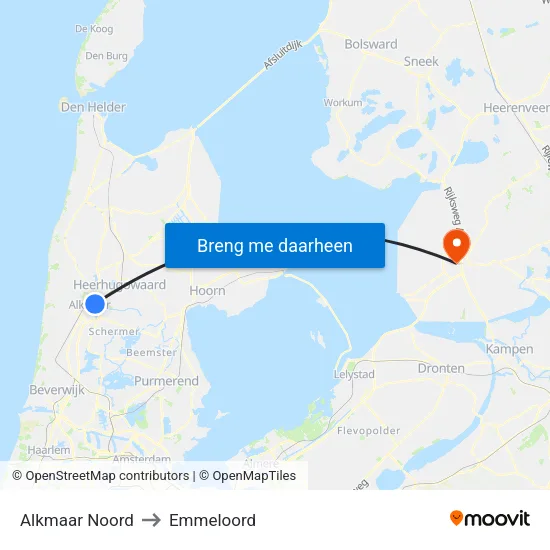 Alkmaar Noord to Emmeloord map