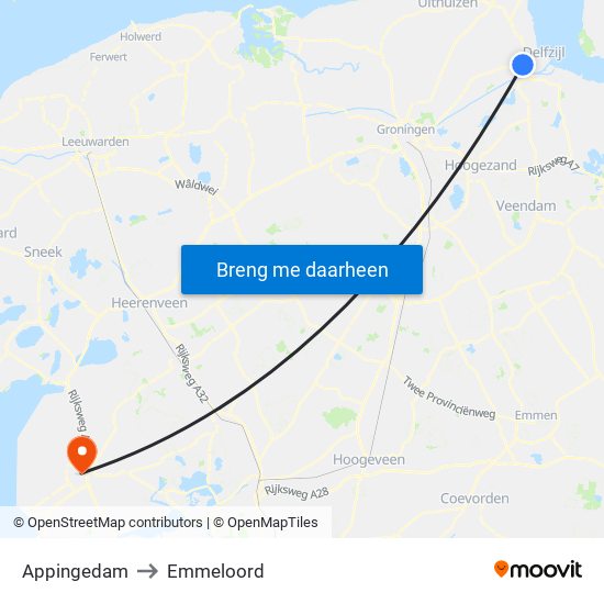 Appingedam to Emmeloord map