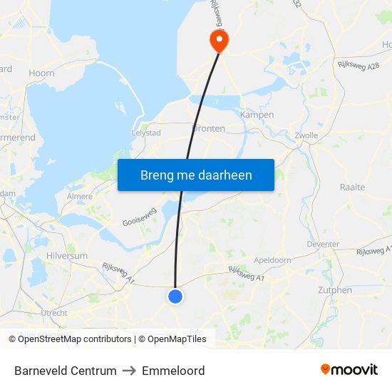 Barneveld Centrum to Emmeloord map