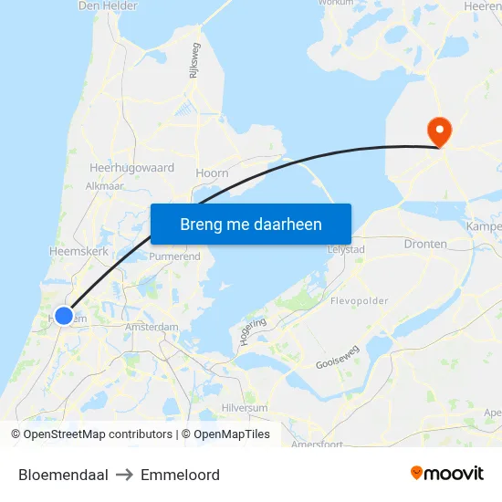 Bloemendaal to Emmeloord map