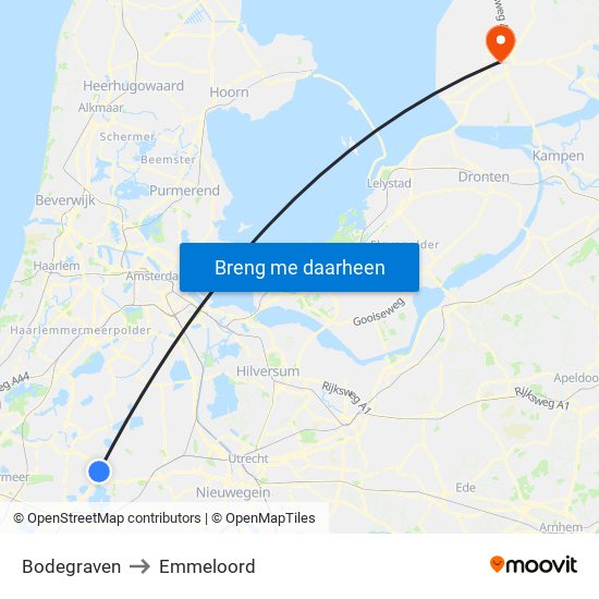 Bodegraven to Emmeloord map