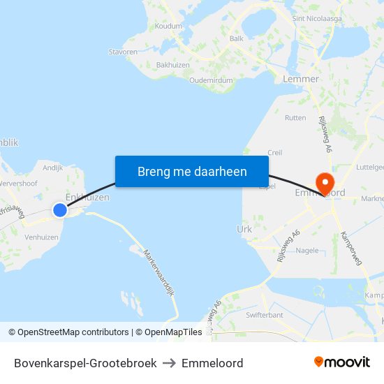 Bovenkarspel-Grootebroek to Emmeloord map