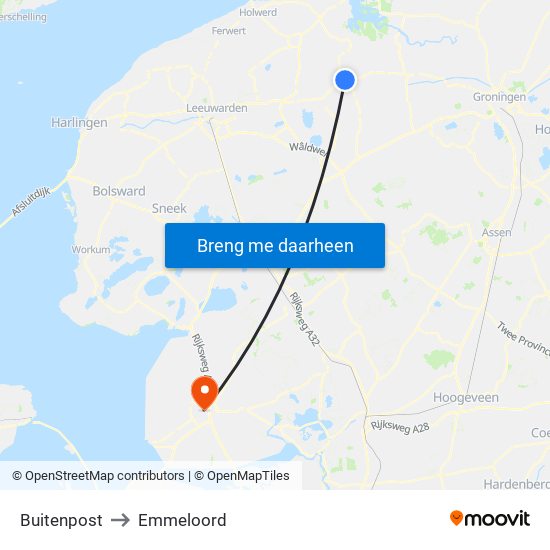 Buitenpost to Emmeloord map