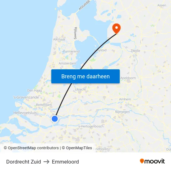 Dordrecht Zuid to Emmeloord map