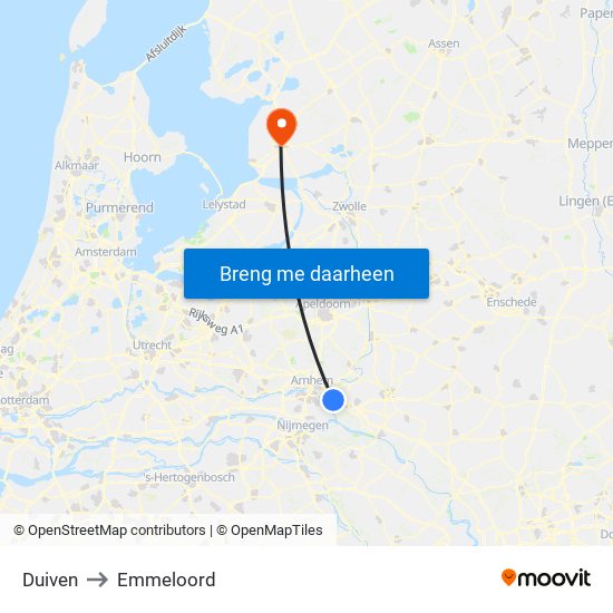 Duiven to Emmeloord map