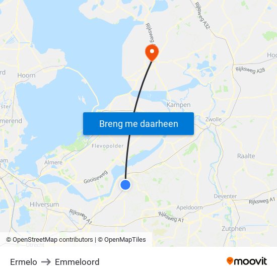 Ermelo to Emmeloord map