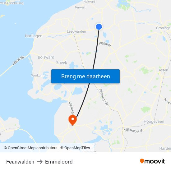 Feanwalden to Emmeloord map