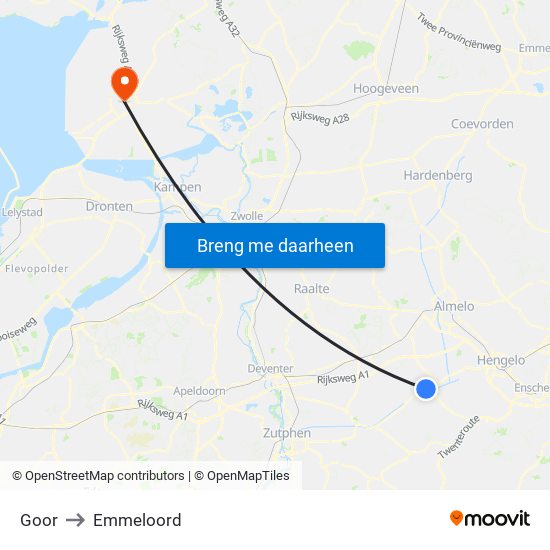 Goor to Emmeloord map