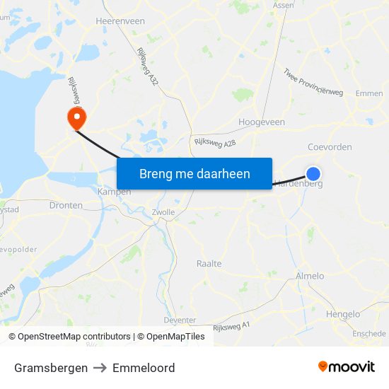 Gramsbergen to Emmeloord map