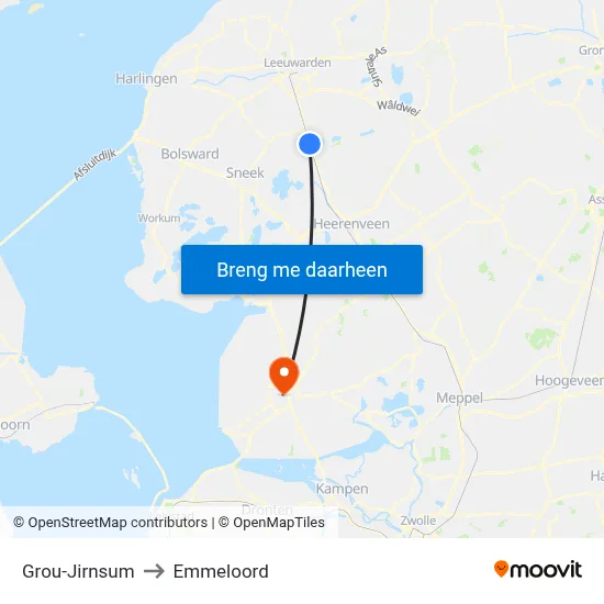 Grou-Jirnsum to Emmeloord map