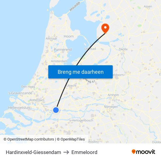 Hardinxveld-Giessendam to Emmeloord map