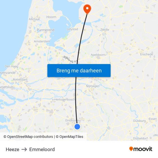 Heeze to Emmeloord map