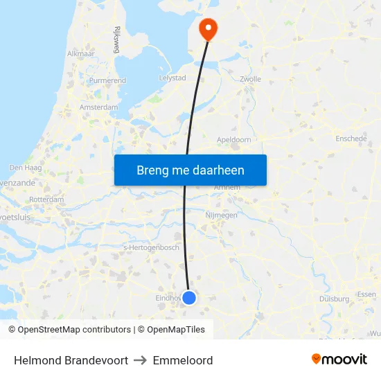 Helmond Brandevoort to Emmeloord map