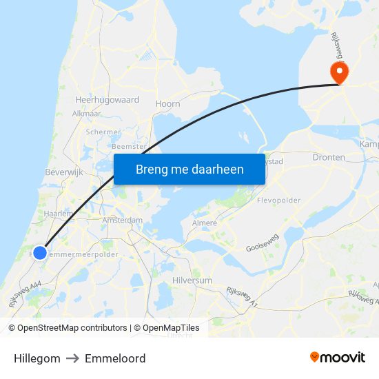 Hillegom to Emmeloord map